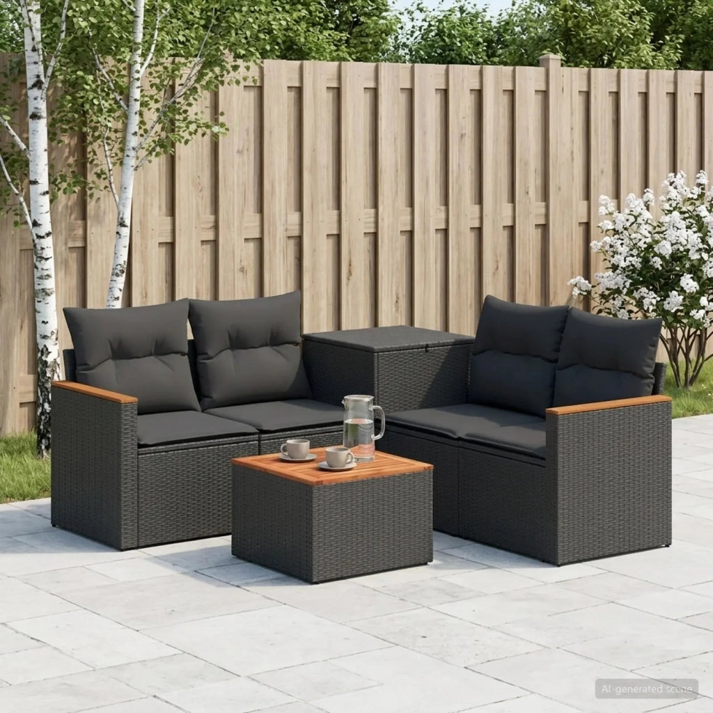 Set di divani 6 pz Nero Rattan sintetico e Acciaio 3447610