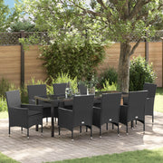 Set da Pranzo per Giardino 9 Pezzi con Cuscini Polyrattan Nero