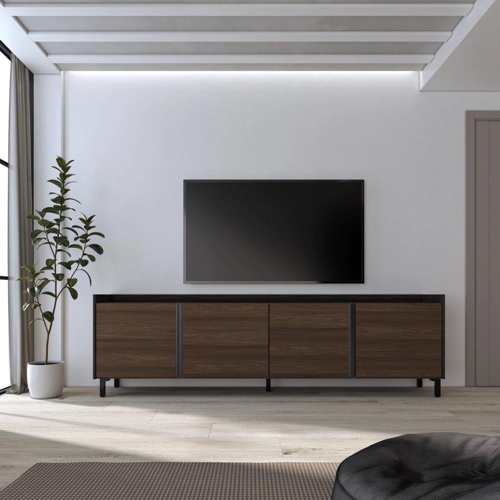 Mobile TV Soggiorno, 207x61x35 cm, Per TV fino a 80", Design industriale, Rovere scuro e Nero