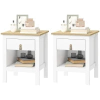 Set 2 Comodini con Cassetto e Ripiano Aperto in Legno, 45x40x55 cm, Bianco e Rovere