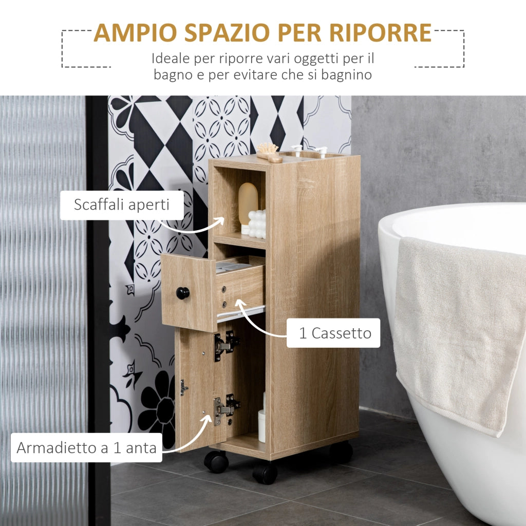 Mobile Bagno con Cassetto e Armadietto ¨C Zephmum ¨C Legno Rovere 18x30x68.5 cm