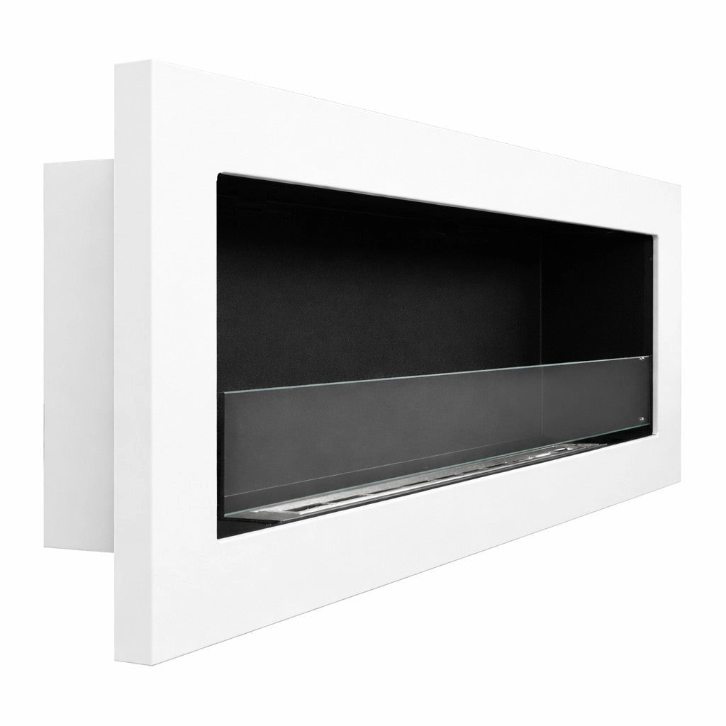 Camino a Bioetanolo da Incasso a Parete 120x15x40 cm Livorno Struttura in Acciaio Bianco