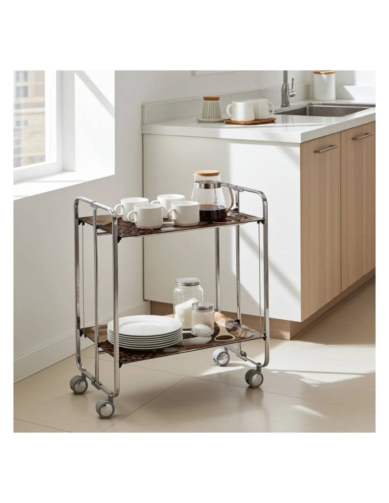 Carrello da cucina pieghevole cromato con ruote BAUHAUS 2 ripiani