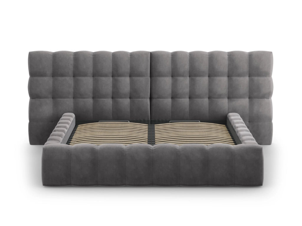 Cosmopolitan Design - Letto a cassettone con testiera doppia "Bali" 180x200cm in velluto grigio 