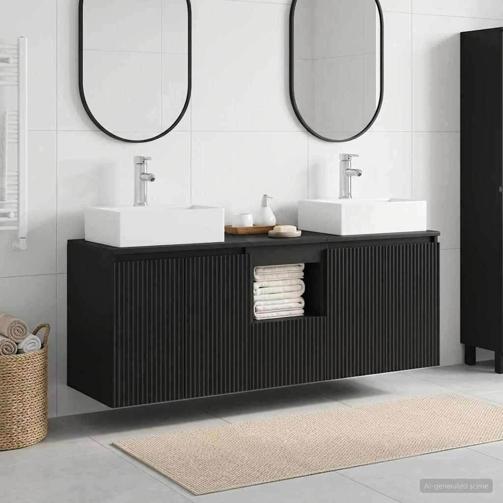 Set di Armadi da Bagno 3 pz Nero 129 x 41 x 79.5 cm 3405648