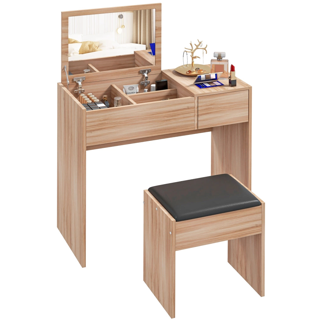 Cassettiera per Trucco con Specchio e Taburete ¨C zephmum ¨C Bianco 80x40x79 cm