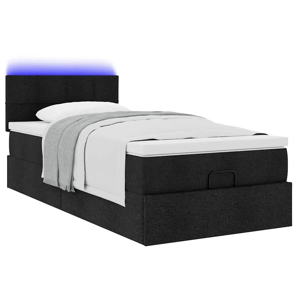 Pouf Letto con Materasso e LED Nero 80x200cm in Tessuto 3312265