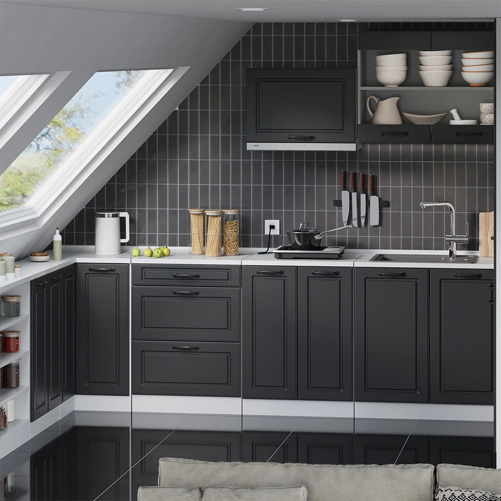 Mobile cucina sottotetto R-Line Antracite rustico/Bianco 80 cm senza inclinazione con 2 ante Vicco