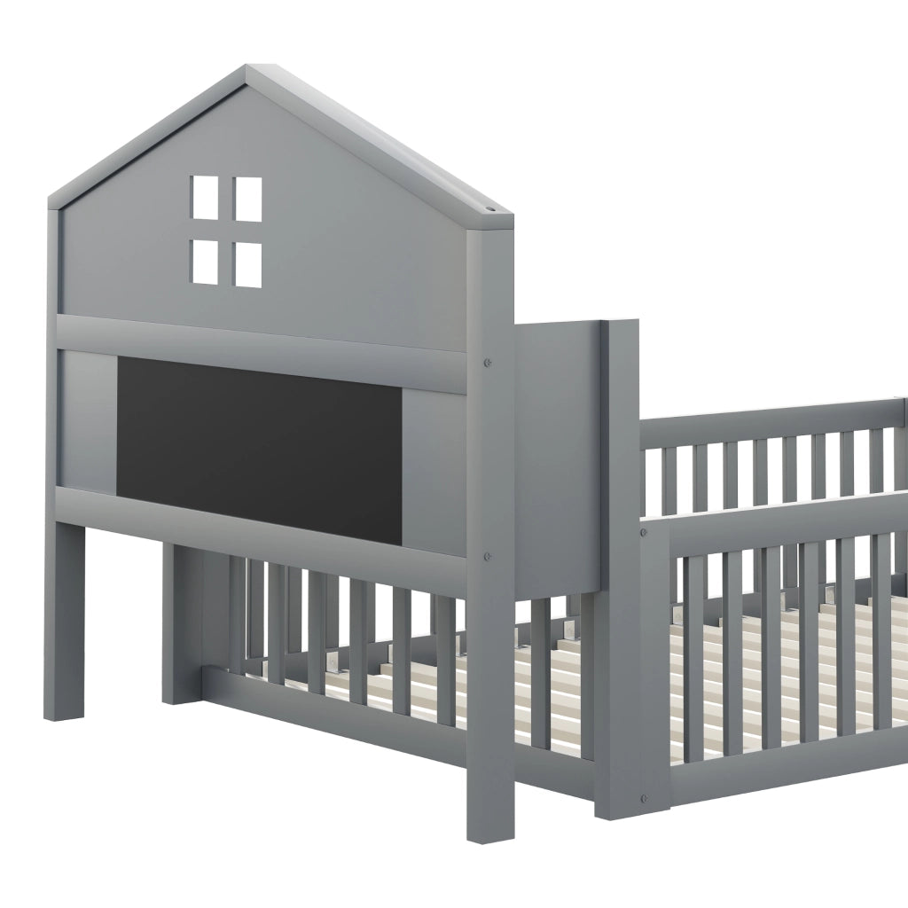 Letto Singolo per Bambini in Legno Massello con Rete a Doghe e Contenitore ¨C MINIMAL ¨C Grigio 90x200