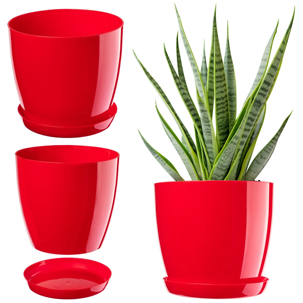 Vaso da fiori KADAX con sottovaso e coperchio in plastica, 14 cm, fiori rossi Kadax