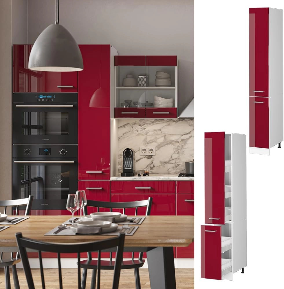 Armadio da farmacia R-Line, Rosso lucido, 30 cm, per la libera combinazione all'interno di sistemi cucina modulari