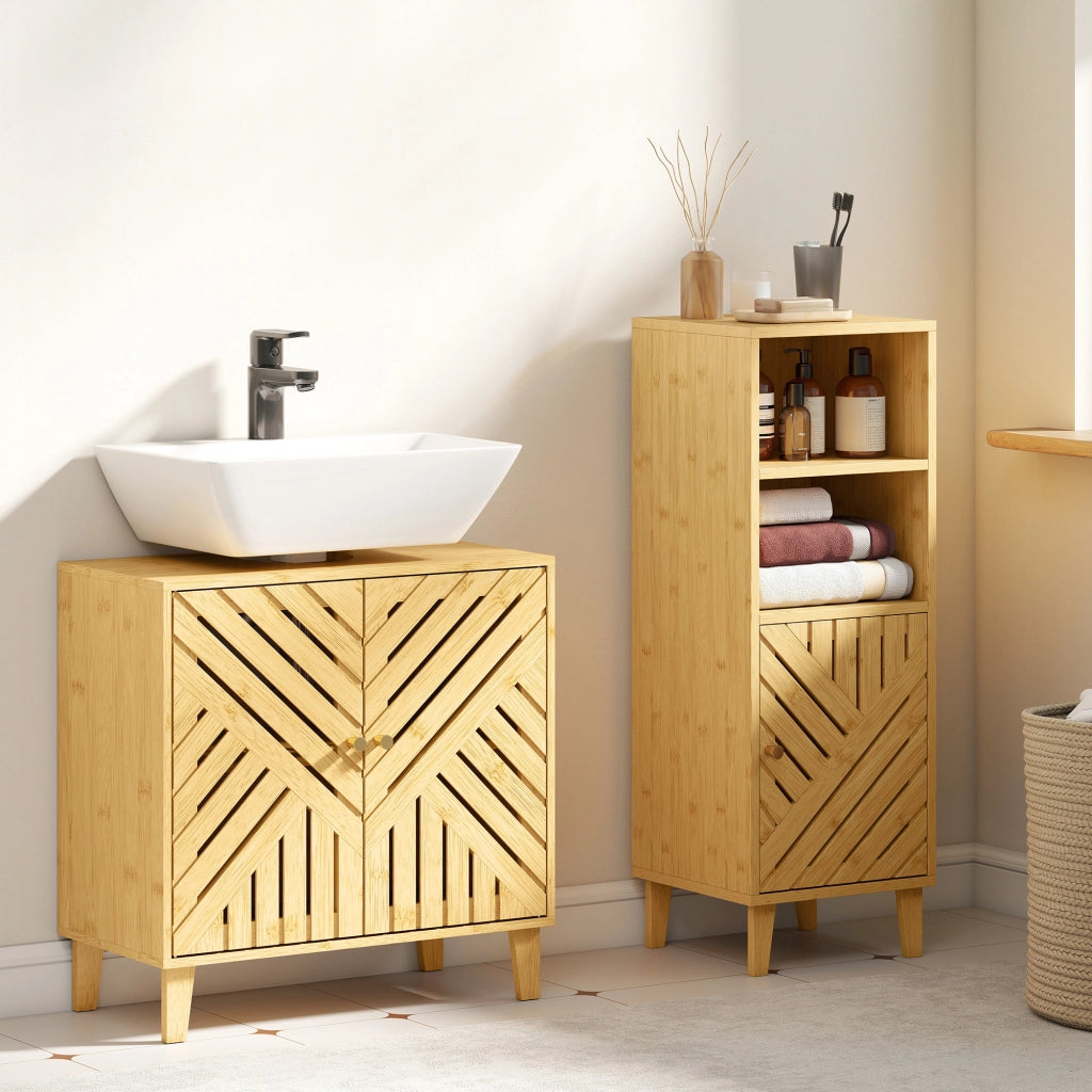 Colonna Bagno con Armadietti e Ripiani ¨C zephmum ¨C Bamb¨´ e Truciolato 32x30x170 cm