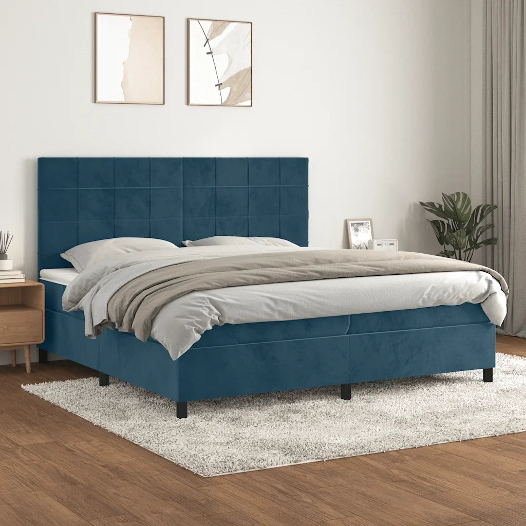 Giroletto a Molle con Materasso Blu Scuro 200x200 cm in Velluto 3143047