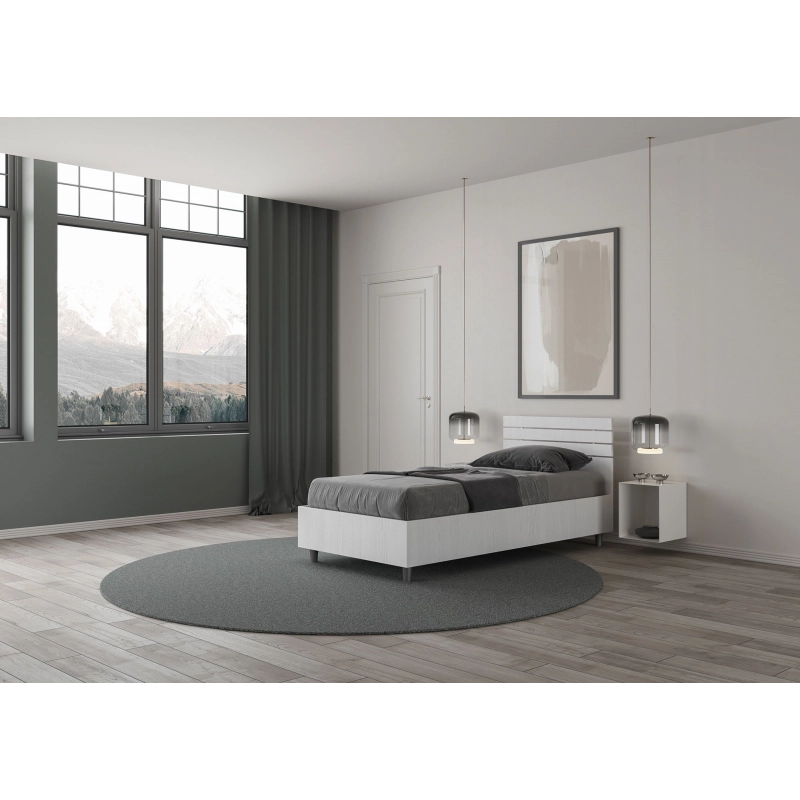 Letto Singolo 80x200 cm testata dritta con doghe Ankel - Senza rete,Bianco Frassino