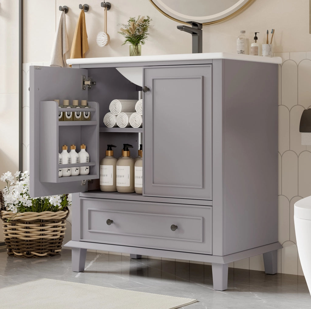 Mobile bagno con lavabo integrato, 76x46x87 cm, grigio, freestanding
