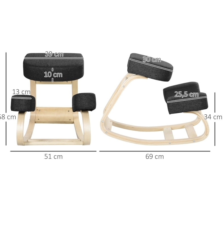 Sedia inginocchiata ergonomica in legno, nera