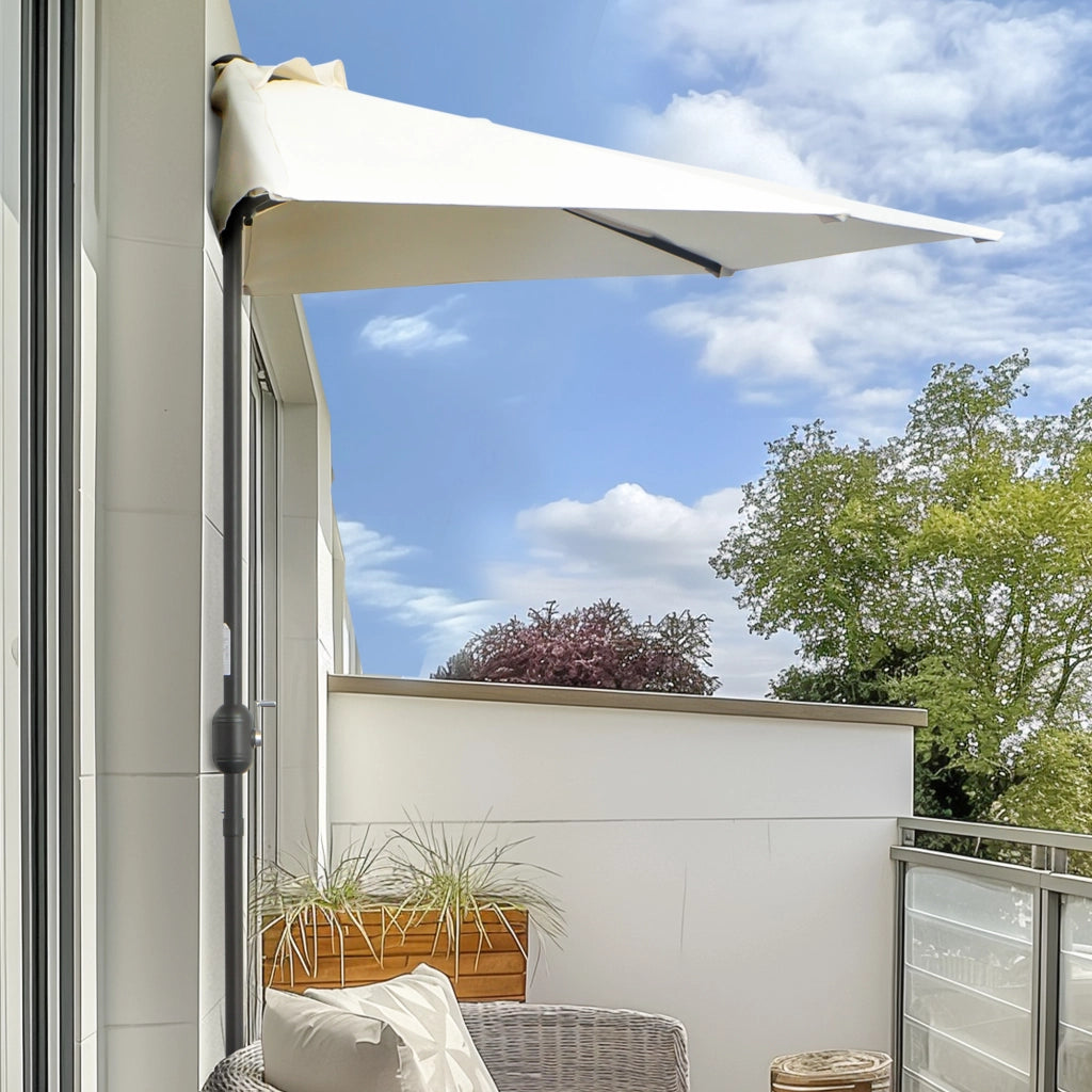 Ombrellone da Giardino Semicircolo con Manovella ¨C zephmum ¨C 293x150 cm Crema