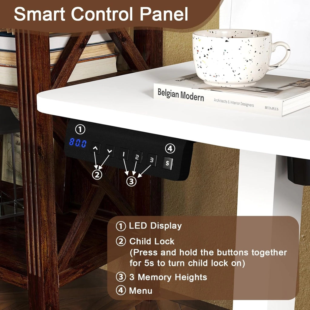 Scrivania regolabile in altezza, scrivania elettrica con supporto per monitor, 2 cassetti, 2 ganci, piccolo tavolo per computer con altezza regolabile di 73-122 cm, per studio e ufficio