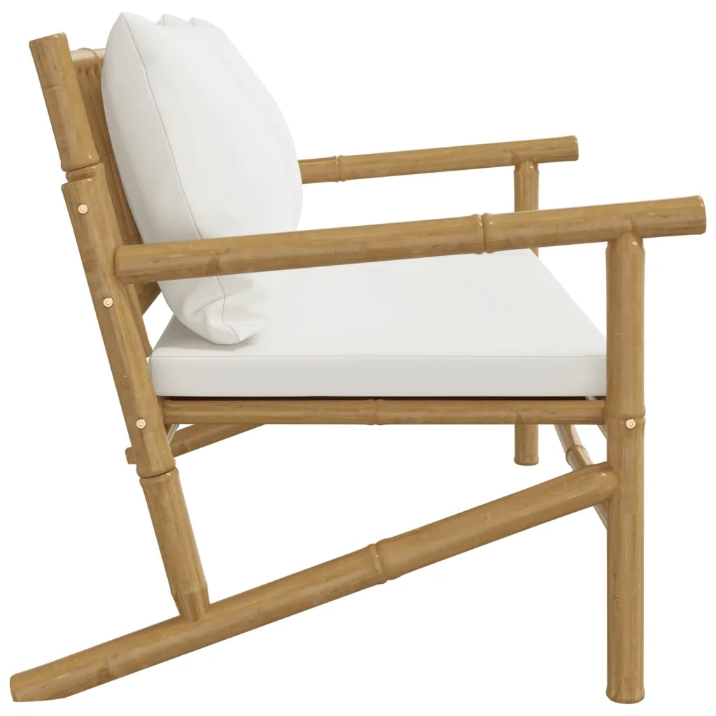 Panca da Giardino con Cuscini Bianco Crema in Bambù 363460
