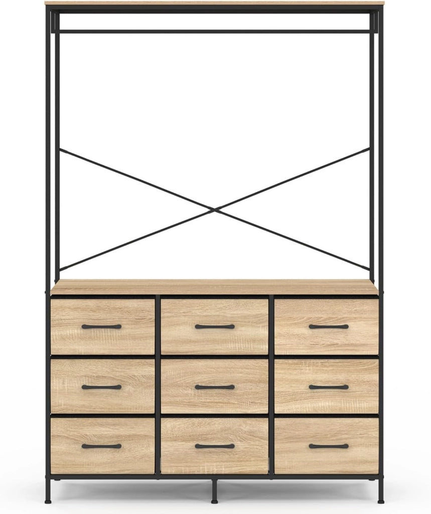 Armadio 115 cm UTAH con 9 cassetti in legno e tessuto nero