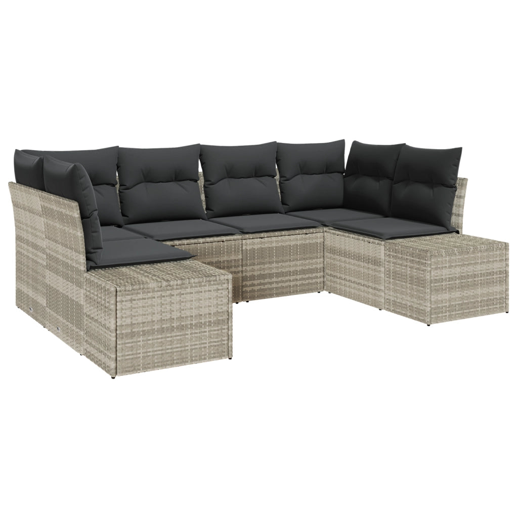 Set di divani da giardino 6 pezzi con cuscini Grigio chiaro Polirattan