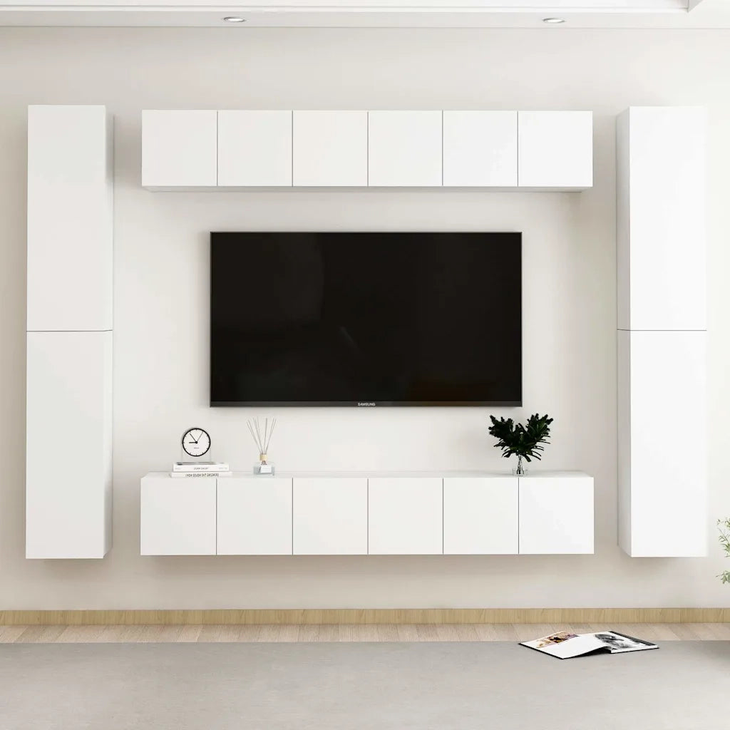 Set Mobili Porta TV 10 pz Bianco in Legno Multistrato 3078665