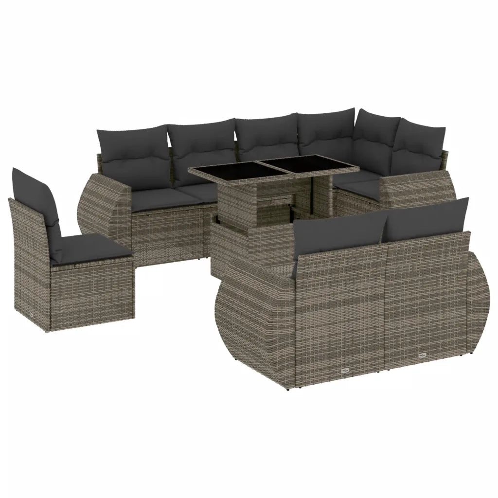 Set Divano da Giardino 9 pz con Cuscini Grigio in Polyrattan 3268670