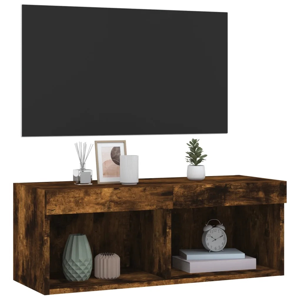 Mobile Porta TV con Luci LED-Credenza TV Rovere Fumo 80x30x30 cm