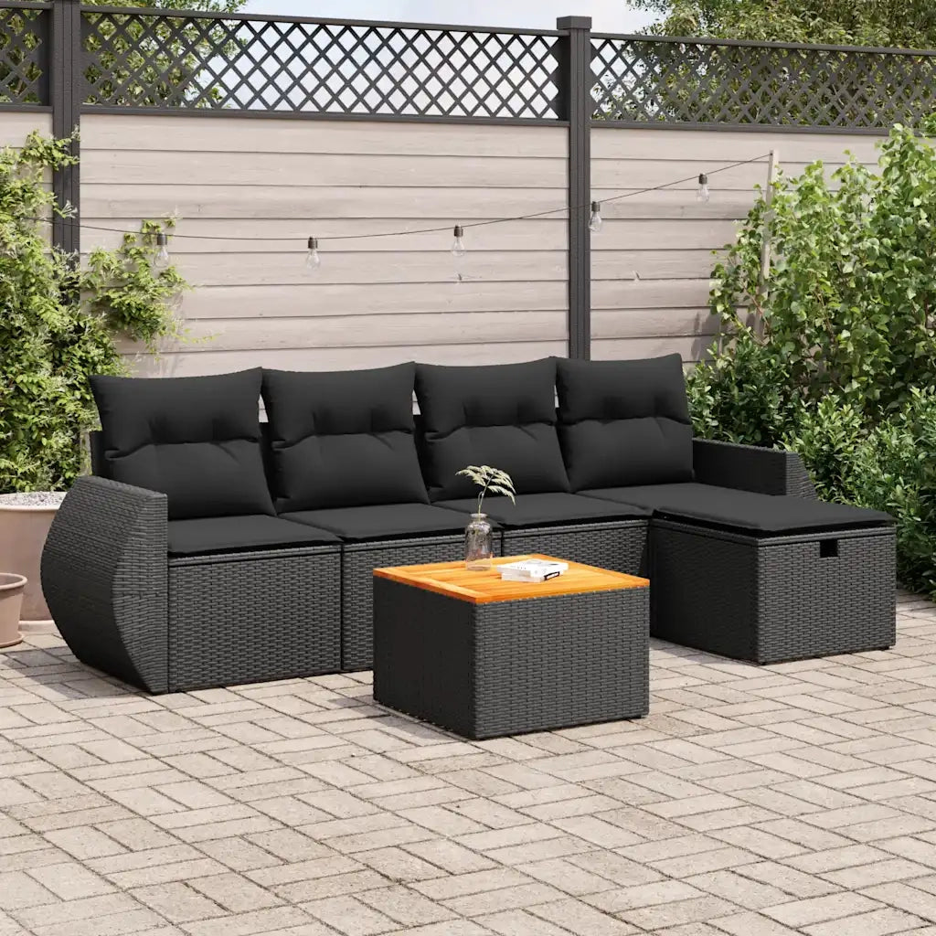 Set Divano da Giardino 6 pz con Cuscini Nero in Polyrattan 3325835