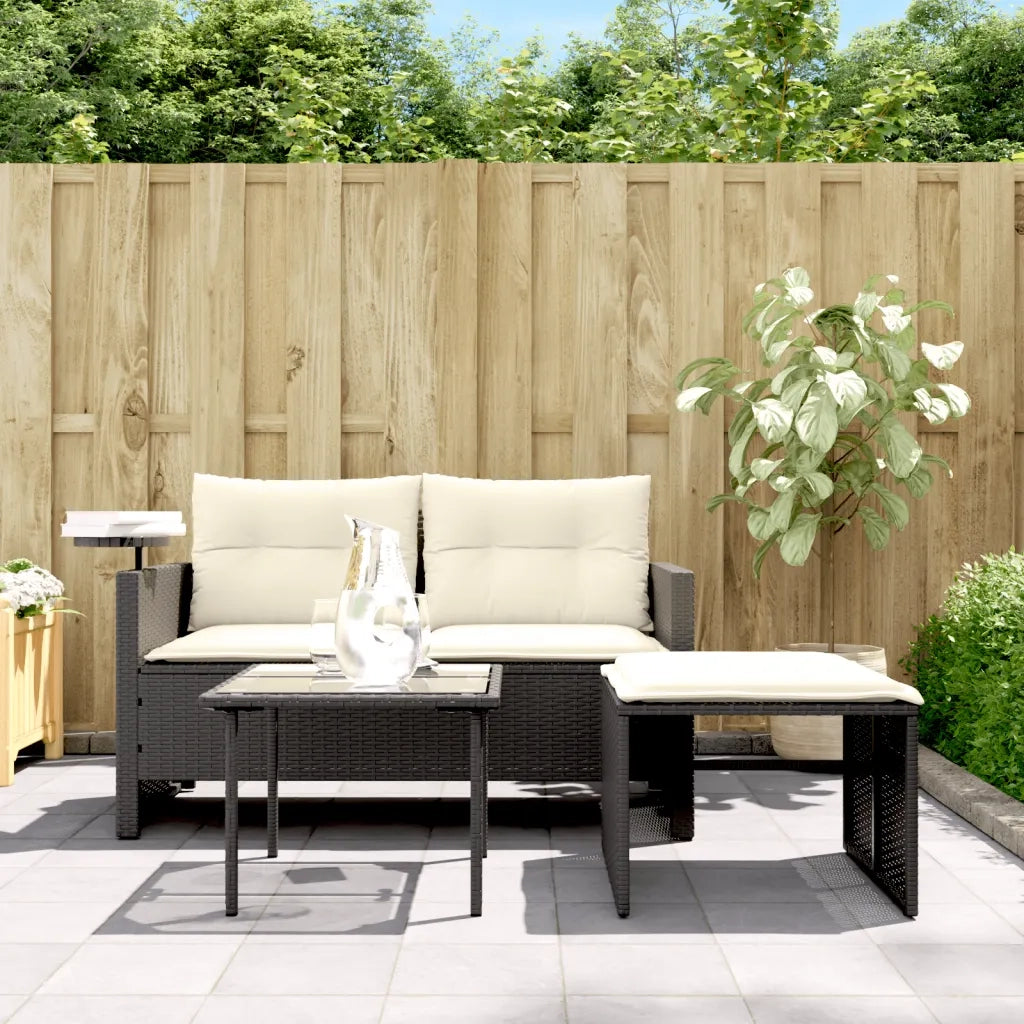 Set Divani da Giardino 3 pz | Set Salotto da Giardino con Cuscini in Polyrattan Nero