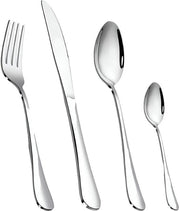 Set di utensili in acciaio inossidabile; 24 pezzi, set di posate argentate; compreso misurino, forchette, cucchiai e cucchiai da tè e caffè per 6 persone; lucidato a specchio; compatibile con lavastoviglie