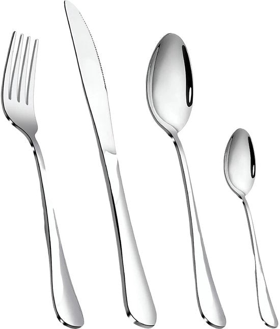Set di utensili in acciaio inossidabile; 24 pezzi, set di posate argentate; compreso misurino, forchette, cucchiai e cucchiai da tè e caffè per 6 persone; lucidato a specchio; compatibile con lavastoviglie