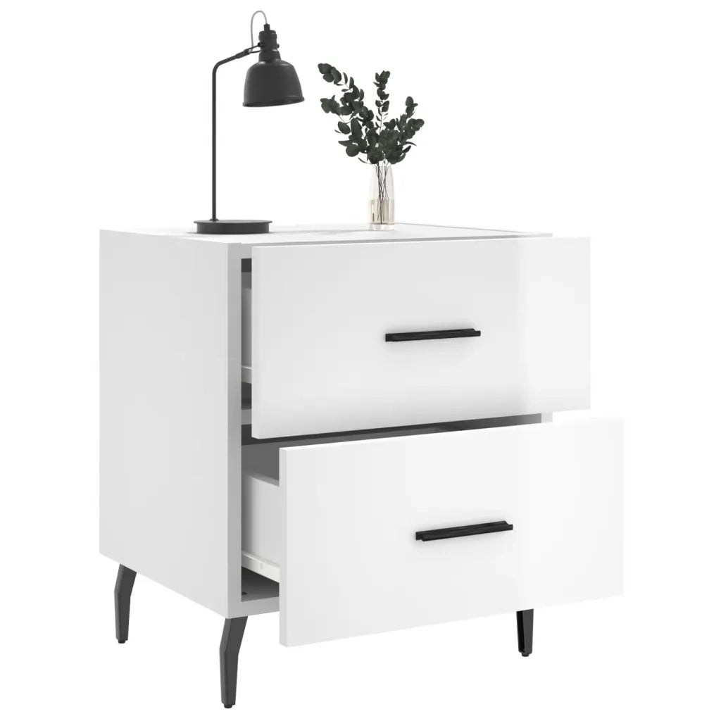 Comodini 2 pz Bianco Lucido 40x35x47,5 cm in Legno Multistrato 827345