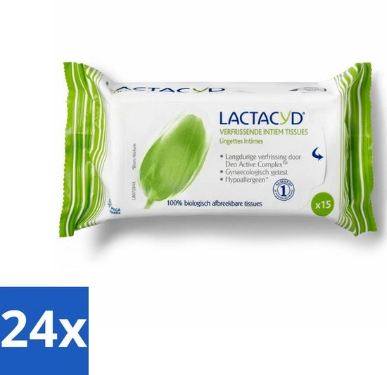 24 x Tissu di Lactacyd Rinfrescante 15 pezzi per confezione - Asciugamani Intimi - Asciugamani Rinfrescanti - Asciugamani Biodegradabili - Igiene Intima - Lactacyd