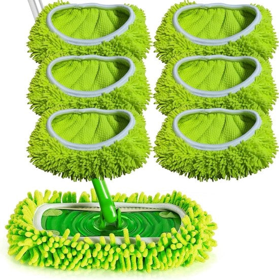 Dweilpads Riciclabili - 6 pezzi - Adatti per Dweil Piani - 254 x 115 mm - Dweilpads e Accessori per Dweil - Dweilpads di Alta Qualità Riciclabili - Umidificabili - Lavabili in Macchina, uso Bagnato e Asciutto - Verde