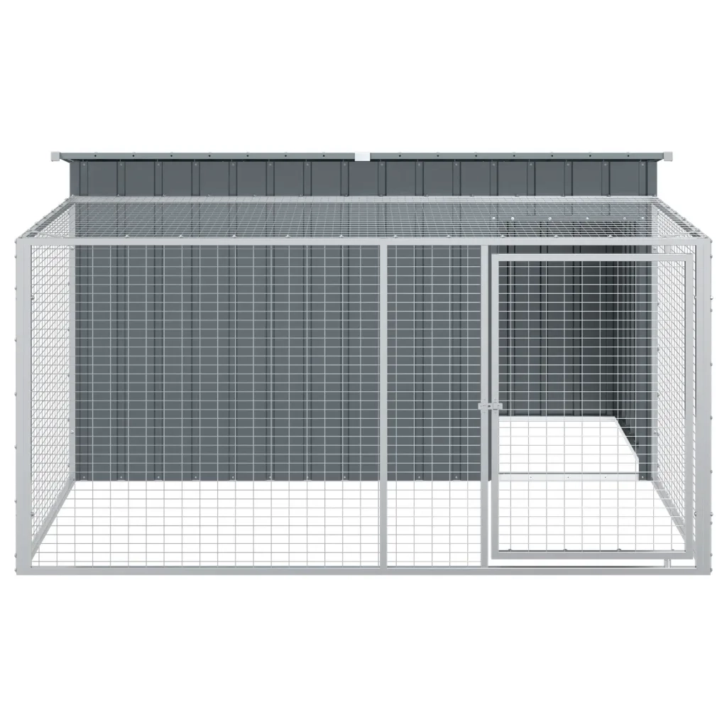 Cuccia per cani con recinto antracite 197x194x110 cm in acciaio zincato
