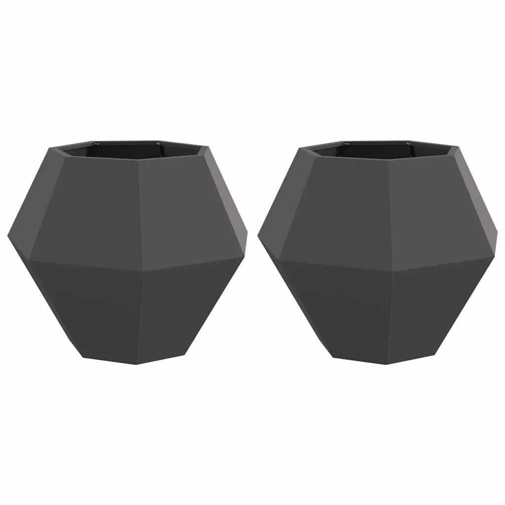2 pz Fioriera | Cassetta per fiori | Vaso Nero 75 x 75 x 60 cm Acciaio