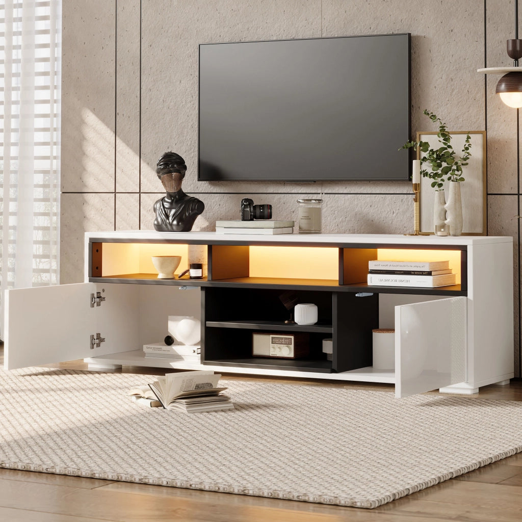 Mobile TV con LED ¨C MINIMAL ¨C Truciolato Lucido Bianco, 2 Ante, 150x35x50