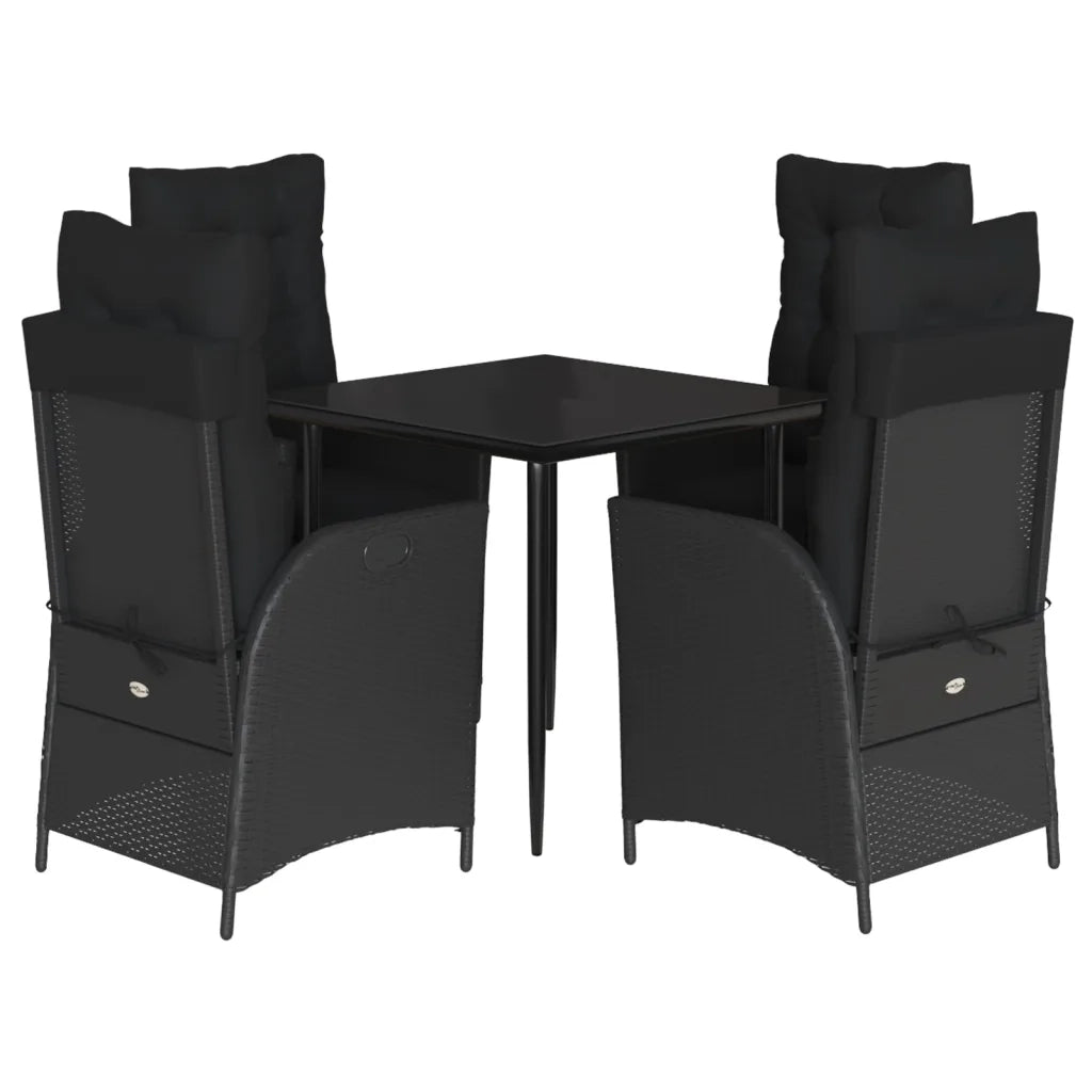 Set da Pranzo da Giardino 5 pz Nero con Cuscini in Polyrattan 3213393