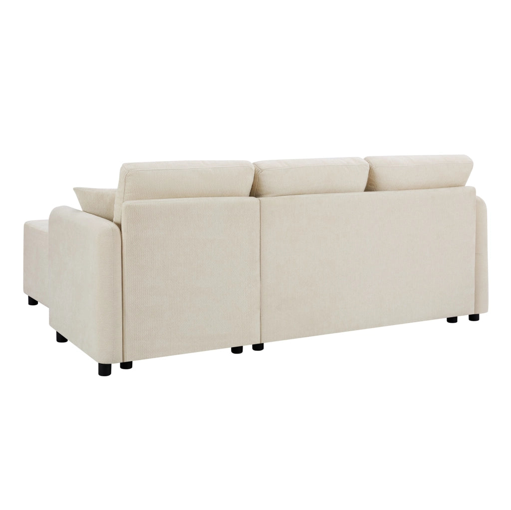 Divano angolare 187,5x144x85,5 cm in ciniglia beige chiaro con 2 cuscini -