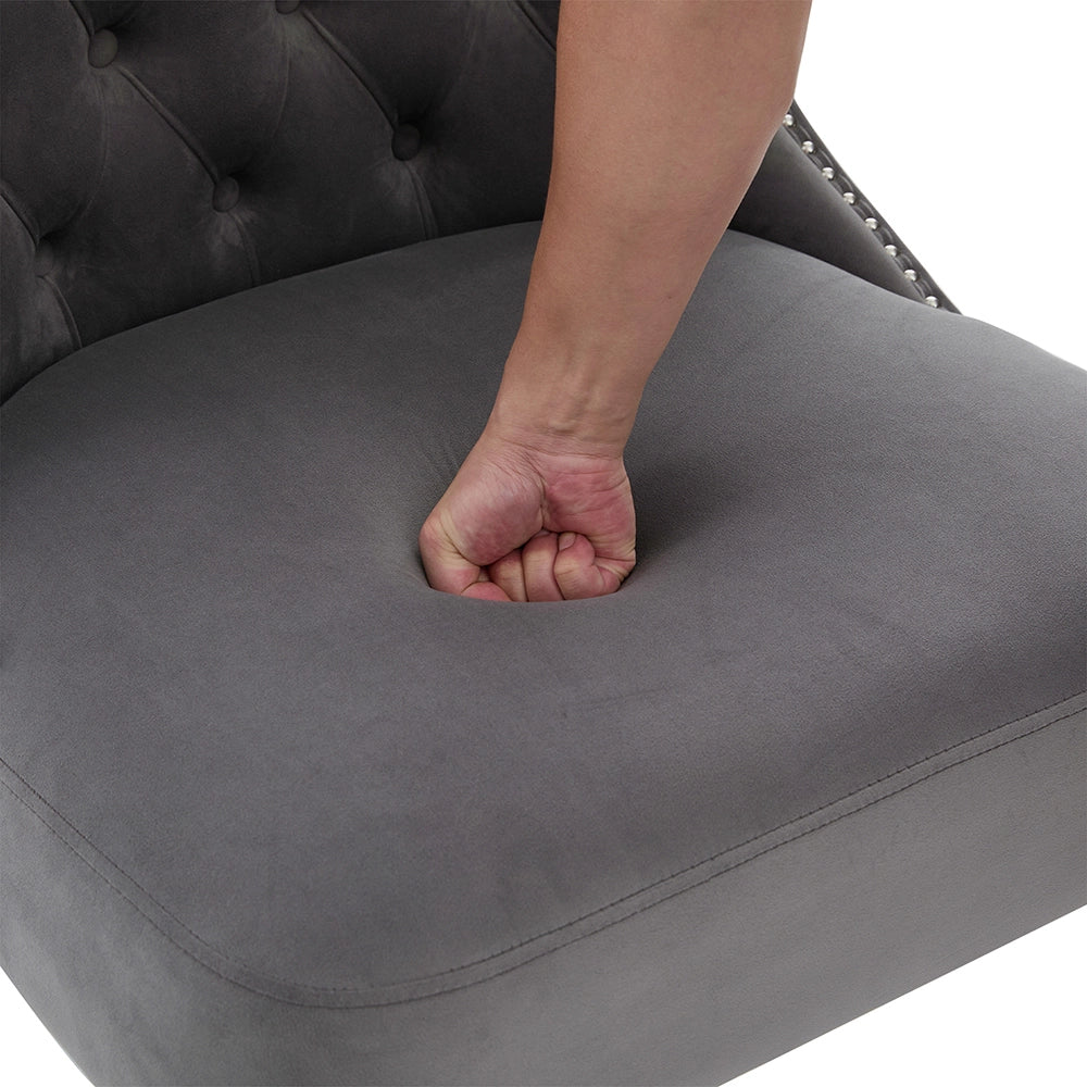 Poltrona singola in velluto con bottoni - Xylo - design moderno senza braccioli, borchia chiodata, piedi in legno