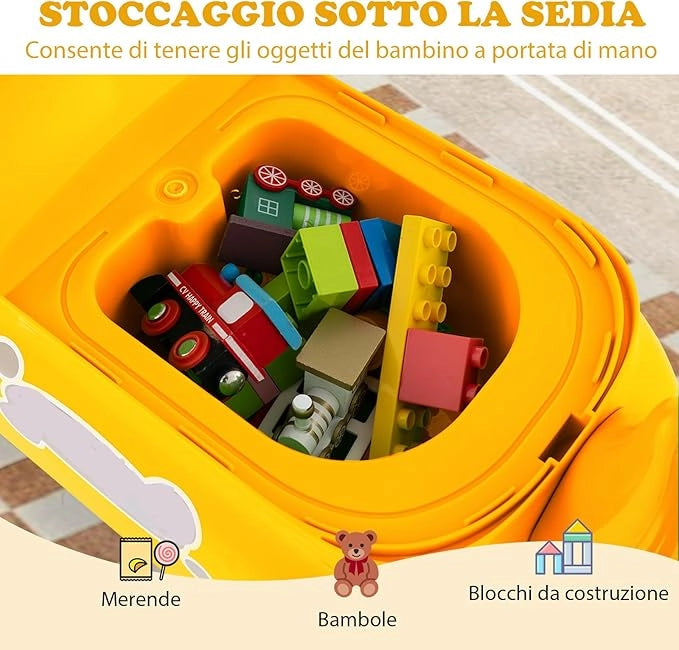 Macchina a Spinta per Bambini, Giocattolo Cavalcabile con Spazio Nascosto Luci Musica e Clacson, Macchina da Passeggio a Spinta con 4 Ruote, Regalo per Bambini 18+ Mesi (Giallo)