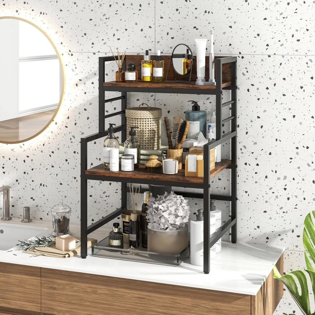 Scaffale Salvaspazio con 2 Ripiani Aperti, Portaoggetti per Cucina con Piedini Regolabili, Dispositivo Antiribaltamento, Aspetto Industriale per Camera da Letto, Soggiorno, Ufficio