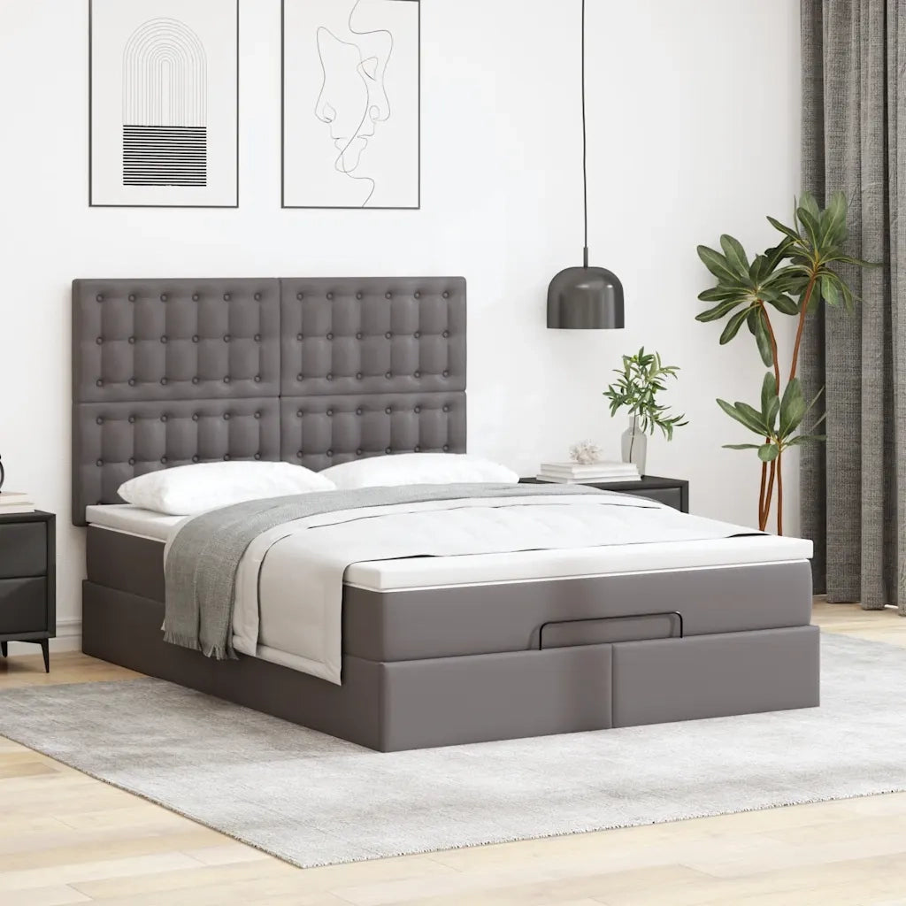 Struttura Letto Pouf con Materasso Grigio 140x200 cm Similpelle 3313009