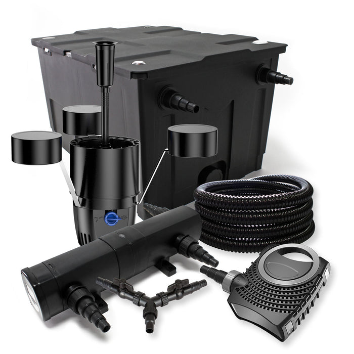 Set Filtro 60.000l Chiarificatore laghetto 24W Pompa NEO8000 70W Tubo 25m Skimmer