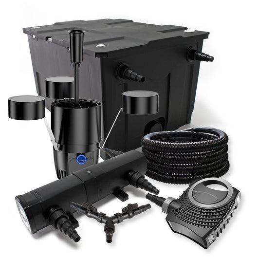 Set Filtro 60.000l Chiarificatore laghetto 24W Pompa NEO8000 70W Tubo 25m Skimmer