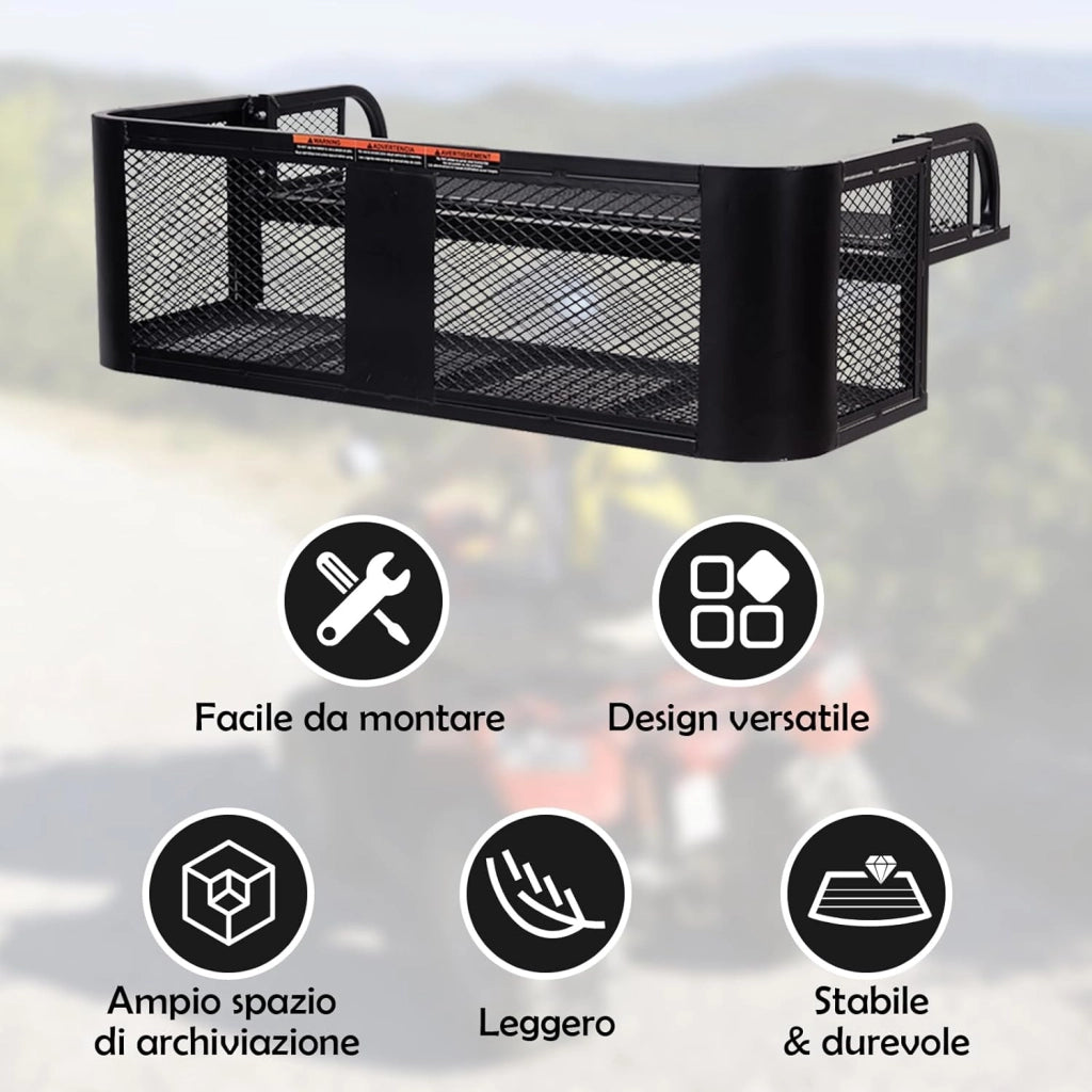 Cestino Portapacchi ATV/UTV, Portapacchi Universale con Design a Rete e Struttura in Metallo, Portapacchi Quad Posteriore per ATV, 104 x 67 x 31,5 cm