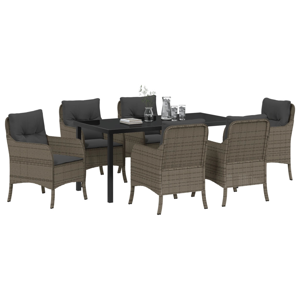Set da Pranzo da Giardino 7 Pezzi con Cuscini Grigio Poly Rattan