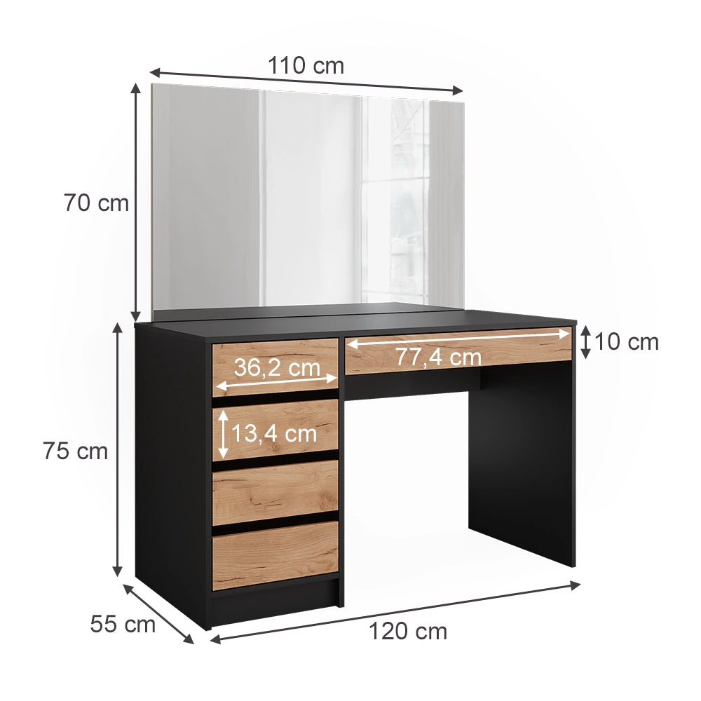 Vicco Tavolo da toilette Antracite/quercia dorata 120 x 75 cm con specchio