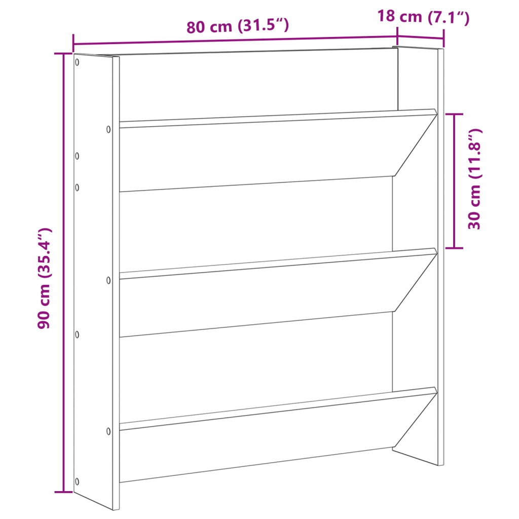 Armadio per scarpe  Nero Rovere 80x18x90 cm in legno ingegnerizzato